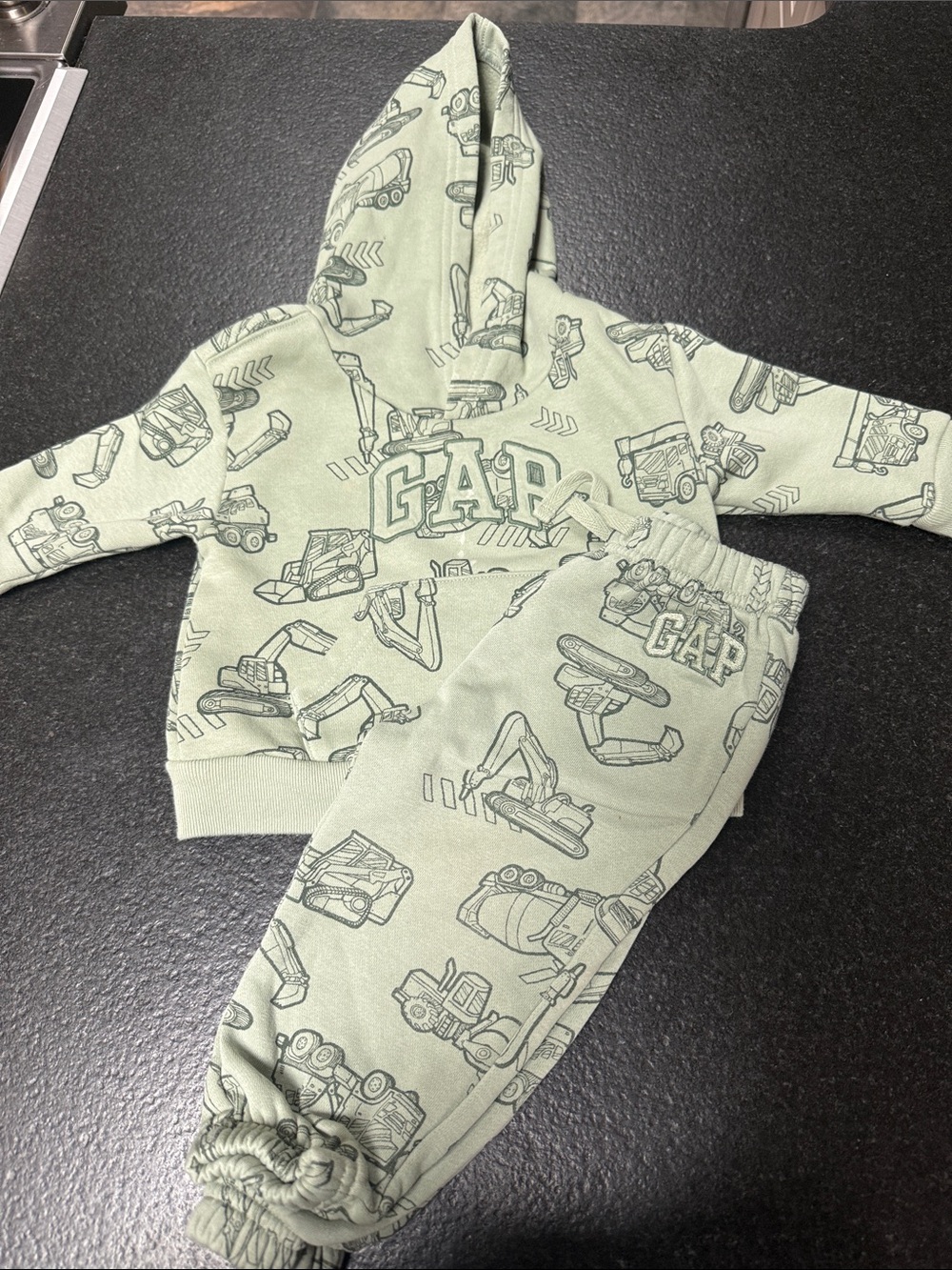 GAP Sage Green Construction-Print Hoodie & Joggers